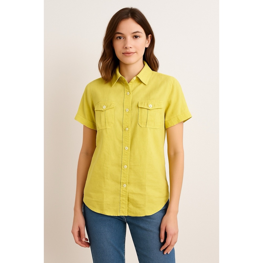 Tommy Bahama Button Up Shirt Women's S Green Spread‎ Collared Short Sleeve Linen